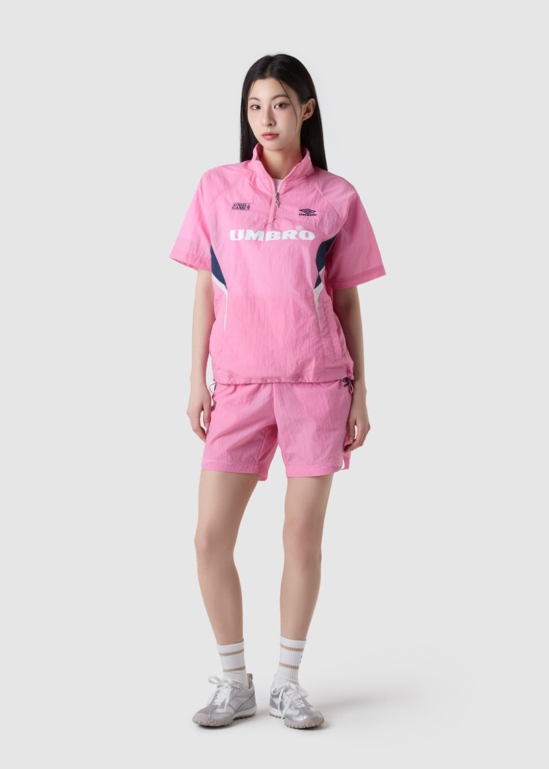 【UMBRO】 BLOKE Short Sleeve Stand Neck Anorak / 追跡付 UMBRO SHORT SLEEVE STANNECK ANORAK BLACK 23SU-S（アンブロ