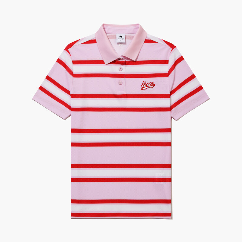 LE COQ GOLF] 여성 드라이 터치 스트라이프 카라 반팔 티셔츠